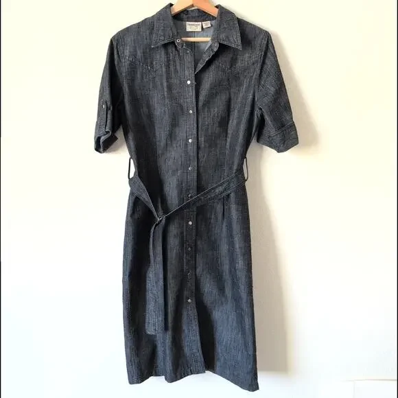 Country Road Womens 10 Button Down Shirt Dress Denim Western Cowgirl Modest $249 - Picture 6 of 8